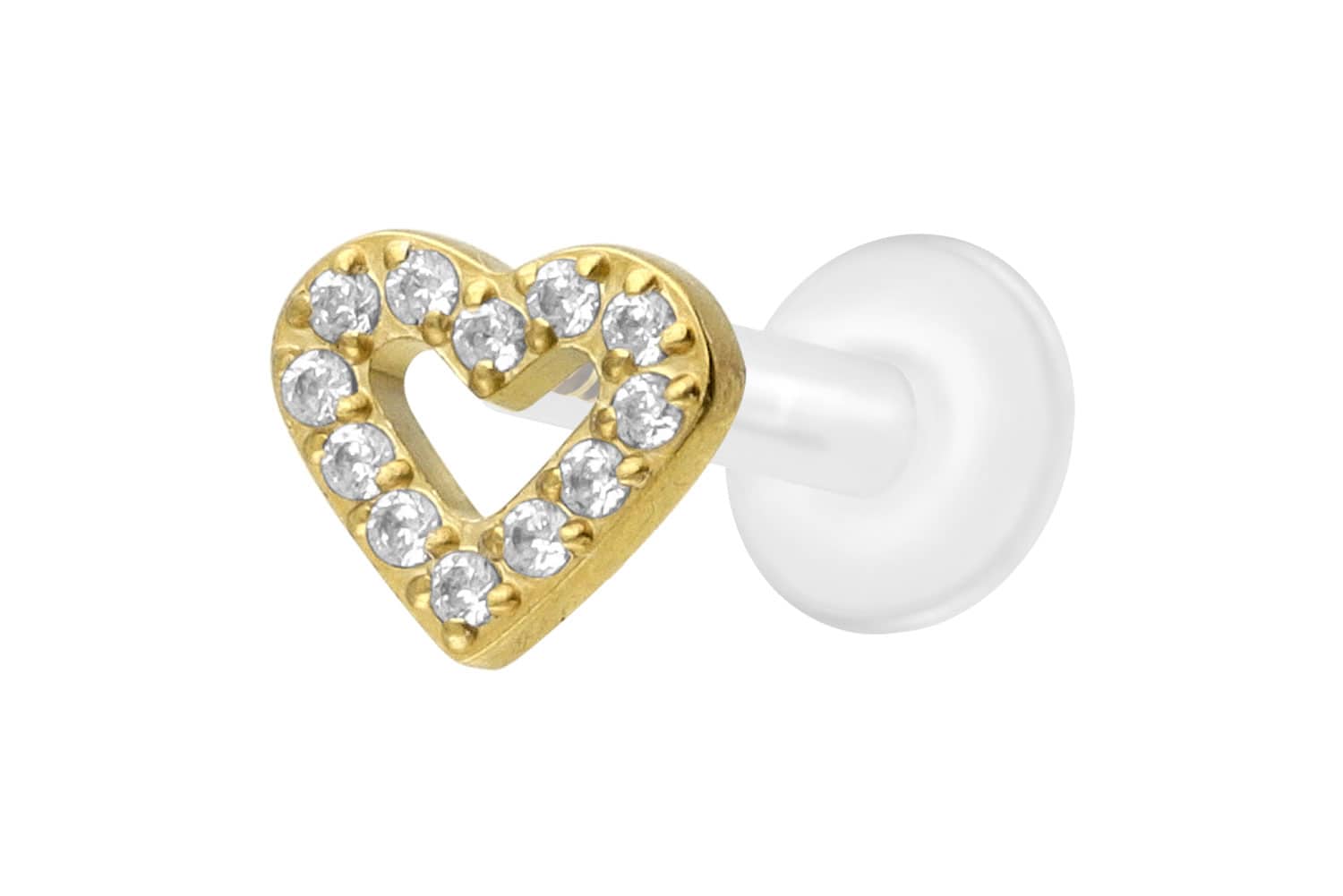 PTFE Labret Piercing mit Innengewinde + Titan-Aufsatz KRISTALLHERZ